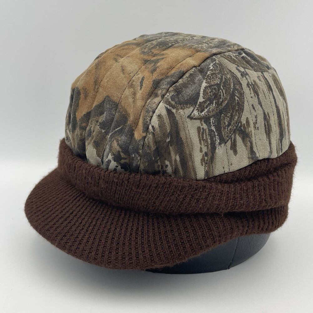 Vintage Realtree Camo Brimmed Beanie Hat Hunting Cap Insulated Made In USA Osfa